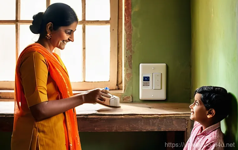 전력 시스템의 에너지 효율성 - **Prompt:** "A vibrant, warm, and inviting scene inside a Pakistani home. A modestly dressed family,...