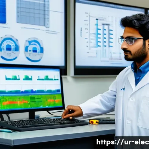 제어 이론 실험 - A detailed laboratory scene showcasing an engineer of South Asian descent working on a control syste...