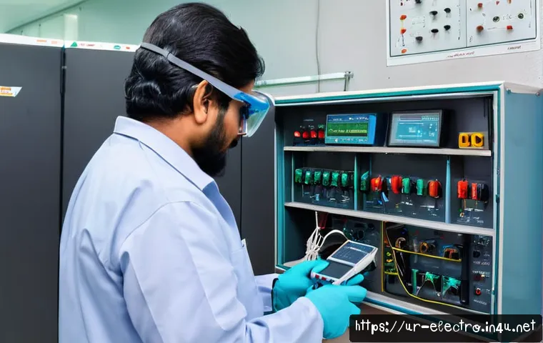 전기기기 성능 시험 - A detailed scene inside a modern electrical testing laboratory in Pakistan, showcasing a skilled tec...