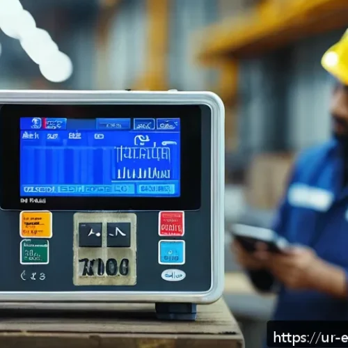 Home 30 저항 측정 장비 - A high-tech digital resistance meter placed on an industrial workbench, featuring a clear, bright di...