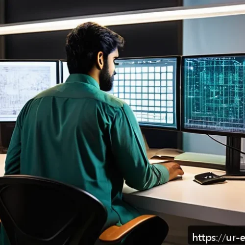 Home 17 FPGA 설계 - A highly detailed, futuristic FPGA design workspace featuring a South Asian engineer in traditional ...